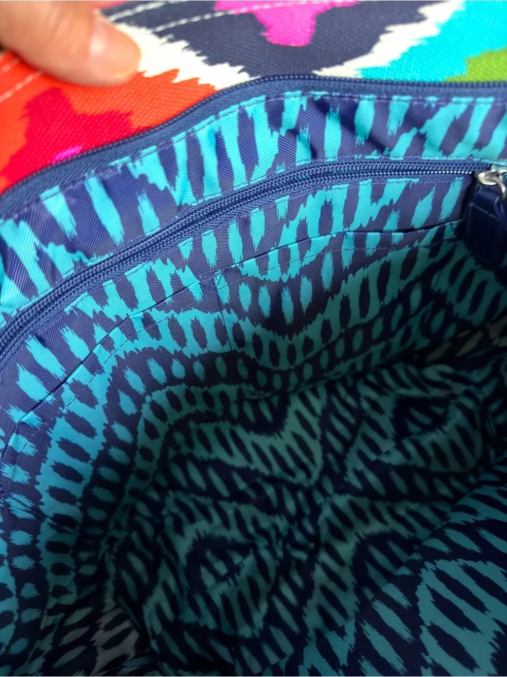 Vibrant Multi-Color Geometric Laptop Bag with Teal Handles Almost new
